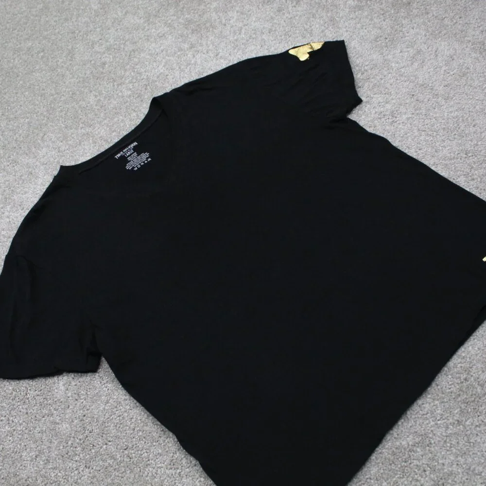 True Religion Shirt Mens Large Black V-Neck 100%‎ Cotton Short Sleeve Pullover